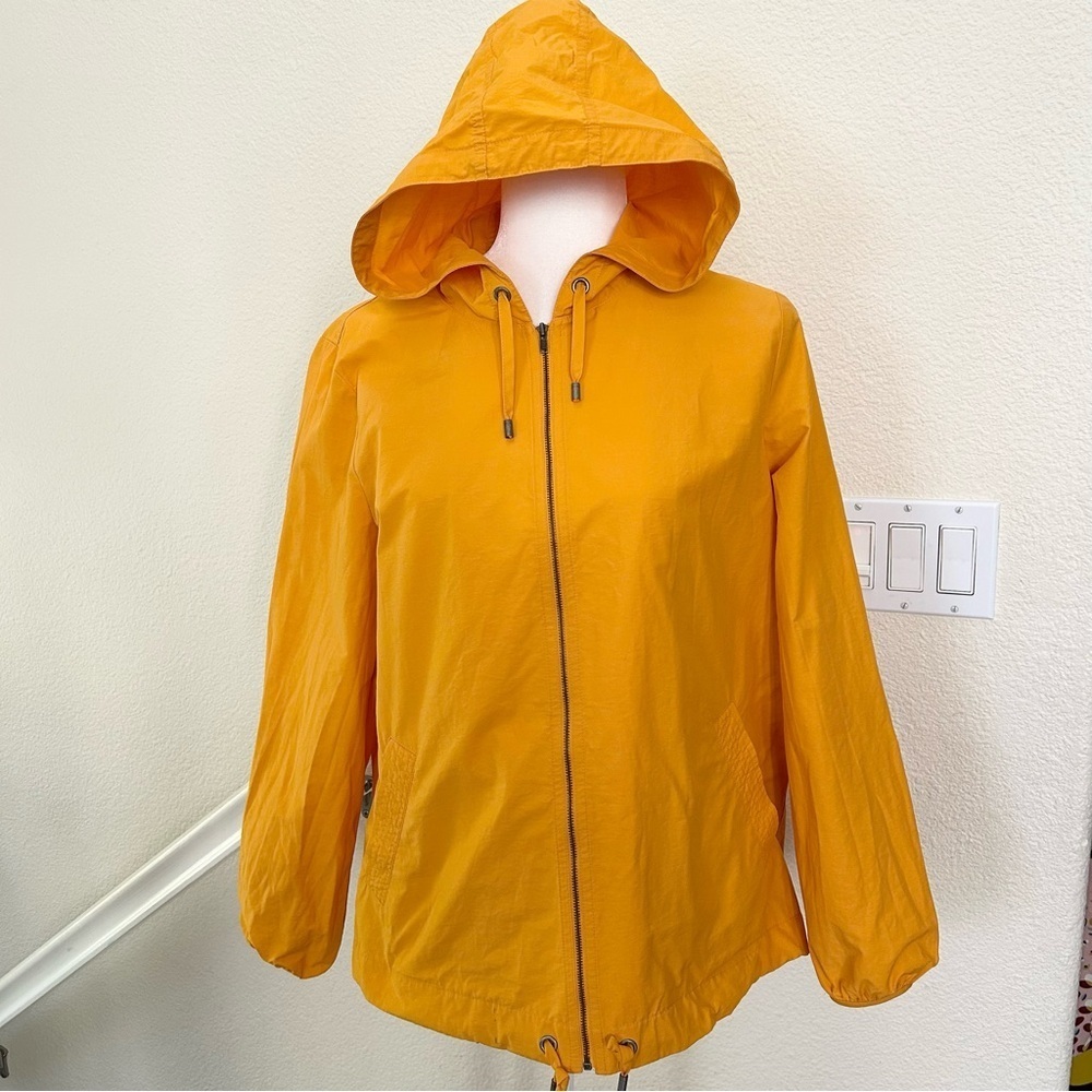 Eileen Fisher Organic Cotton Yellow Orange Hooded Zip-Up Jacket Windbreaker PL